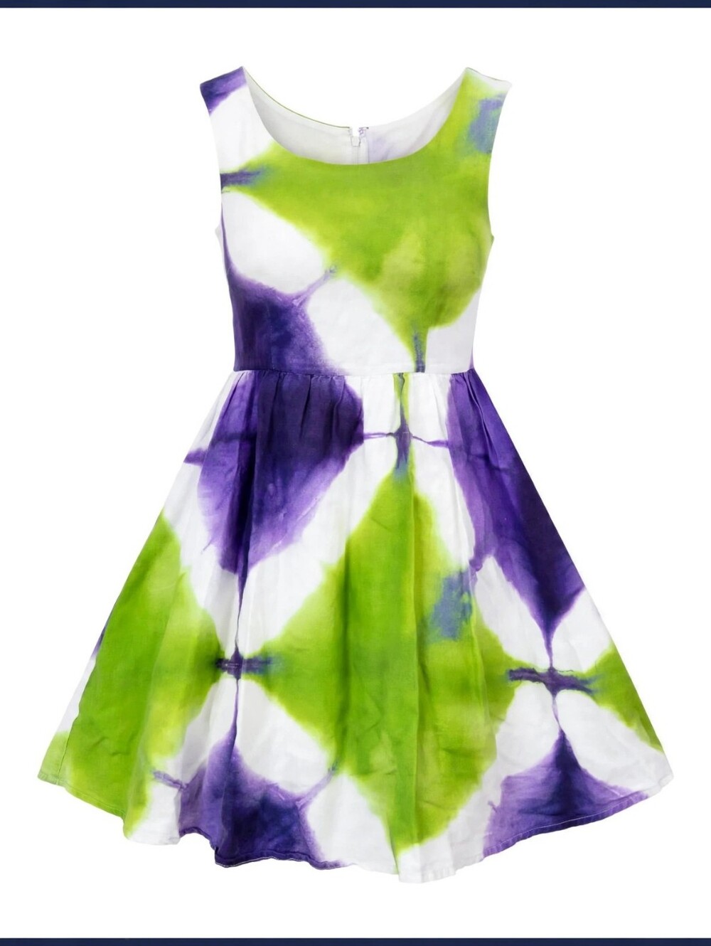 BUSAYO Green Purple Abstract Print Cotton Blend Fit & Flare Dress Size 10